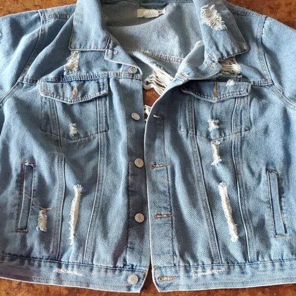 Ci Sono Blue Distressed Jean Jacket - Picture 8 of 9